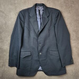 Circle S Western Blazer Mens 42R Blue Sport Coat Made‎ in USA 2 Button Yoke